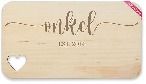 Frühstücksbrettchen Holz Herz - Onkel est Jahreszahl I Onkel werden verkünden I Geschenk für Onkel Weihnachten I Geburtstag I Weihnachtsgeschenkidee - 22,5x12,5 - Holz - geschenke zum fuer