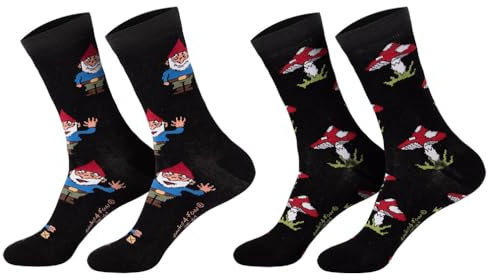 Damen Jungen Mädchen Socken (2 Paar) witzig bunt 42-47 Gartenzwerg