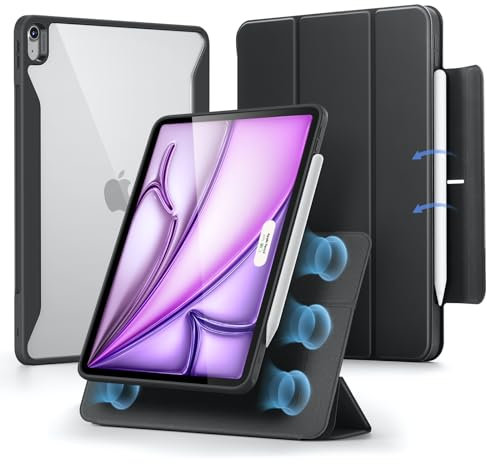 ESR for iPad Air 13 Inch Case M3/M2 (2025/2024) Case with Pencil Holder, Removable Magnetic Cover, Vertical Stand, Fully Supports Apple Pencil Pro and Pencil (USB-C), Rebound 360 Series, Black