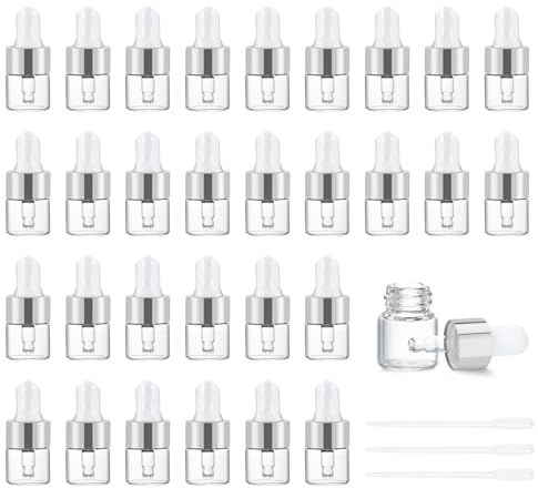 Dondeen 30 Stück 1ml Mini Pipettenflasche, Glasflasche Tropfpipetten mit Tropfpipette, kleine probeflaschen glas, für Ätherisches Öl, Aromatherapie, Massage, Duftöl Probe