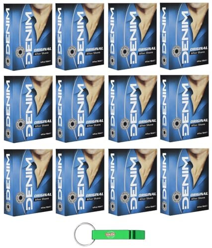 12 x DENIM Classic After Shave Original,After Shave Perfekt, um die Haut frisch zu lassen, 100 ml + Schlüsselanhänger Beni Culinari gratis