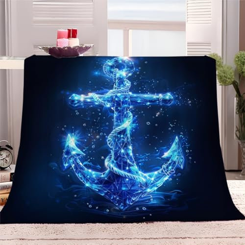 Kuscheldecke Leuchtender Anker 180x200 cm Flauschig Decke Fleecedecke, Sofa Überwurfdecke, Wohndecke Warm Weich Sherpa Wolldecke, Gemütlicher Überwurf Für Bett und Couch