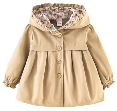 Veste à capuche décontractée pour enfant - Printemps - Coupe-vent - Manteau d'extérieur pour bébé fille - Veste cirée anglaise pour femme, kaki, 12-18 mois