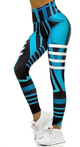 OZONEE Damen Leggings Leggins Lang Sportleggings Baumwolle Blickdicht High Waist Hüfthoch Hohe Taille Hochbund Knöchellang Sport Unifarbe Einfarbig 777/9038S BLAU S