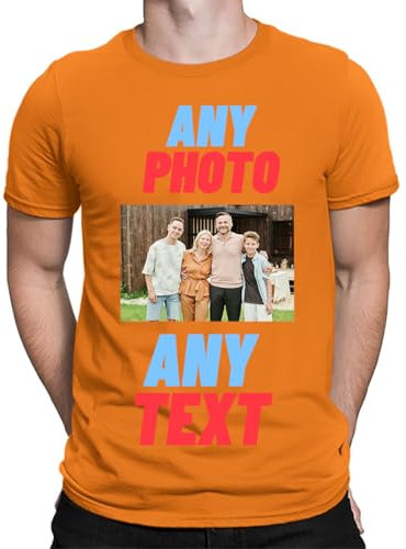 Personalised T-Shirt UK | Design Your Own | Any Photo, Any Text | Men & Kids | Personalised Workwear Mens Tshirt | Printed Stag do Hen Party Create Your Own Custom T Shirt Orange L