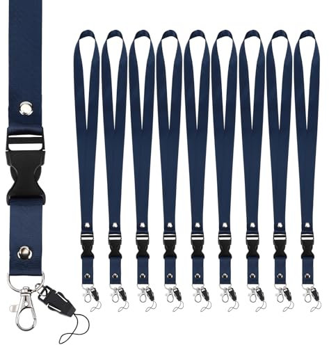 Segus Schlüsselband Lang, 10 Stück Schlüsselbänder zum Umhängen, Schlüsselband mit Karabiner, Umhängeband für Büro, Schule, Krankenhaus, Fabrik (Dunkelblau)