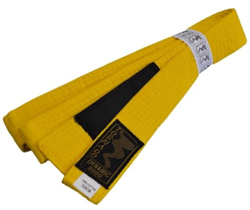 TEKKA BUDO Kinder BJJ Gürtel Brazilian Jiu Jitsu Gelb Farbgürtel mit schwarzem Balken 220 cm