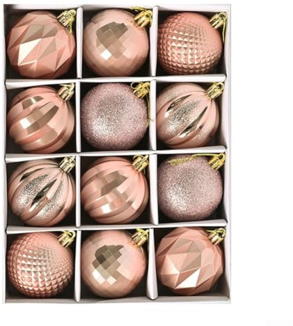 Lot de 12 boules de Noël en PVC de 6 cm pour décoration de sapin de Noël et d'événement (or rose)