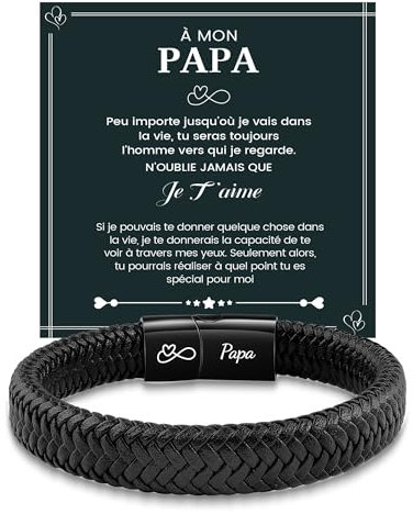 MANVEN Cadeau Papa Fête des Pères Bracelet Fete des Pere Bracelet Beau Papa Idée Cadeau Anniversaire Noël 30 40 50 60 Ans Cuir pour Homme