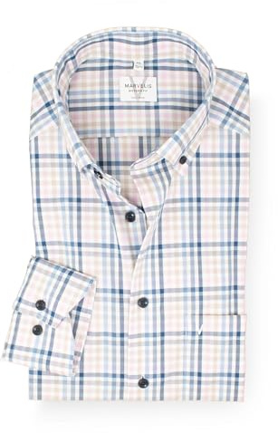 Marvelis Herren Businesshemd Langarm Non-Iron Modern Fit,Karo,Button-Down