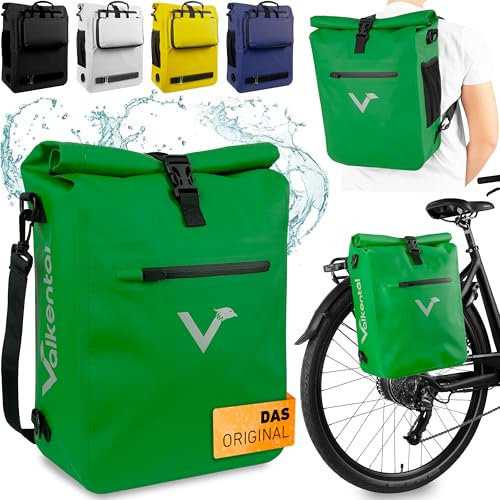 Valkental® 3in1 Fahrradtasche [Bis 25L] - Das Original - Geeignet als Gepäckträgertasche, Rucksack und Umhängetasche - 100% Wasserdicht & Reflektierend - Sichere Befestigung [Abschließbar] Laptopfach