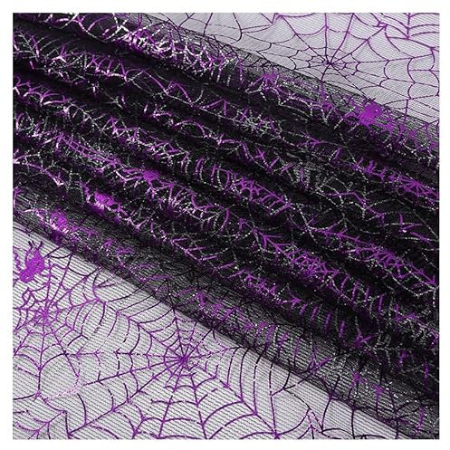 AMateschitz Halloween Netzstoff mit Spinnennetz Spinnen Druck Tüllstoff Spinnweb Spitzenstoff Netzgewebe mit Spiderweb Muster für Halloween Spukhau Häuse Garten Gruselsze Violett #1 100x160cm