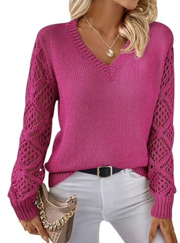 Jersey Cuello V Mujer Jerséis Mujer Pullover Sweater Women Sueter Punto Mujer Manga Larga Invierno Primavera Jerseys Mujeres Jersey de Cuello Pico Fino Punto Señora Suéter Tejido para Mujer