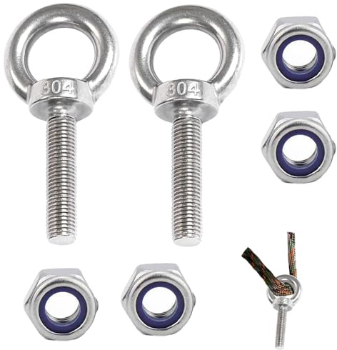 Bulloni ad anello M6 x 35 in acciaio inossidabile 304, set con 2 bulloni e 4 dadi di bloccaggio, resistenti alla corrosione e facili da installare, per uso in ambienti umidi e lavori di soll