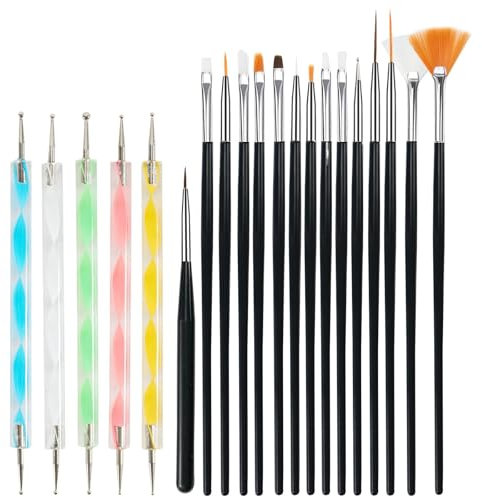20 Stück Nagel Pinsel Set mit Dotting Tool,Pinsel für Gelnägel,Nail Art Pinsel Set,Pinsel Nageldesign