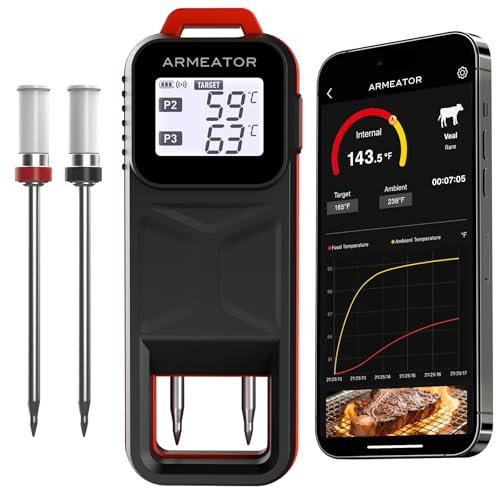ARMEATOR - Termometro da carne senza fili, con app e doppia sonda, termometro per cucina, forno, barbecue, lettura istantanea
