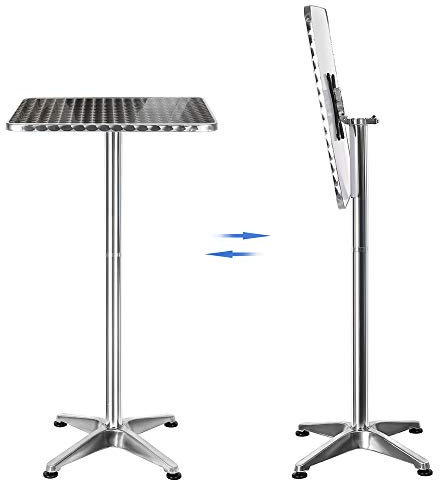 Quadratischer Couchtisch aus Aluminium für den Außenbereich, 60 x 60 cm, mit zwei Höhen: 70/110 cm, Edelstahl-Tischplatte für Bistro, Bar, Zuhause, Garten, Restaurant (Edelstahlfarbe)
