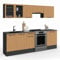 IDMarket - Komplette Küche, 240 cm, subtil mit Vitrine + Arbeitsplatte, 7 Elemente, Holz und Schwarz