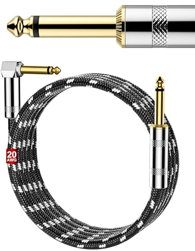 BARDESTU Câble d'instrument électrique de 1,8 m avec angle droit de 6,35 mm vers droit, cordon d'ampli avec noyau OFC 20 AWG, fil de guitare pour mixeur, microphone, mandoline, audio professionnel