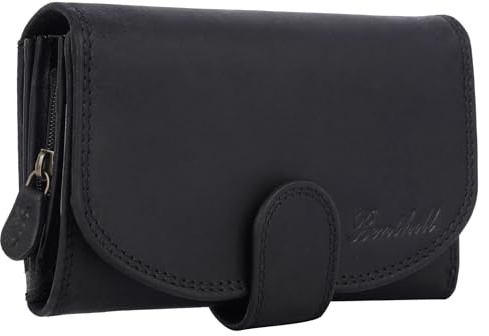 Benthill Damen Geldbörse Vintage Leder | Damen Portemonnaie mit RFID Schutz | Gelddbeutel mit vielen Kartenfächer | Echtleder Damenbörse inkl. Geschenkbox, Farbe:Black (H)