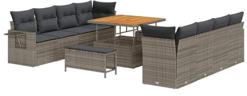 vidaXL 11-teiliges Garten-Sofa-Set mit Kissen in Grau aus Poly Rattan – Modulare Lounge für draußen, perfekte Terrassenmöbel.