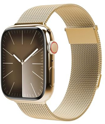 VONMÄHLEN Milanese Loop 2 – Stilvolles Edelstahlarmband mit Magnetverschluss, verstellbar, hochwertig, kompatibel mit Apple Watch - Größe 44 | 45 | 46 | 49mm - gold