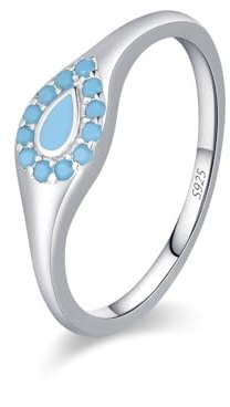 Wycian Verlobungsring Damen 54 Silber Ringe Damen 925er Sterlingsilber 1.5mm Türkis Hellblaues Tropfenförmiges Band mit Türkisfarbenem für Vatertag