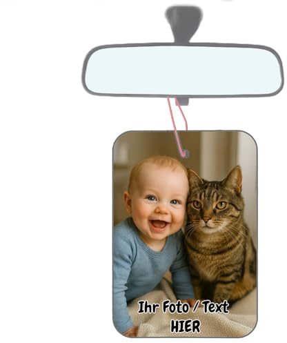 Personalisierter 1x Auto Lufterfrischer mit Dein Foto text beidseitig Herz rund rechteckig, für ihn Geburtstag Parfüm (Rechteckige Form)