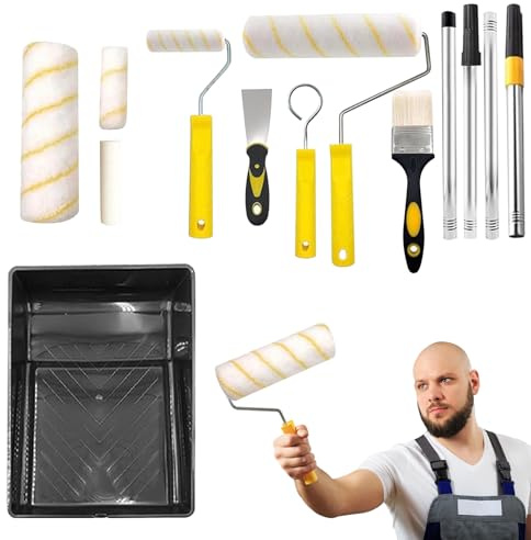 Kit de peinture pour la maison | Rouleau à peindre, pinceau ergonomique avec extensible et cuve anti-goutte pour sols en béton, meubles et plinthes