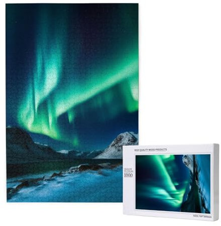 Northern Lights Printed Jigsaw Puzzle with Storage Box, Wooden Puzzle for Adults and Kids, 1000 Pieces Family Fun Decorative Game