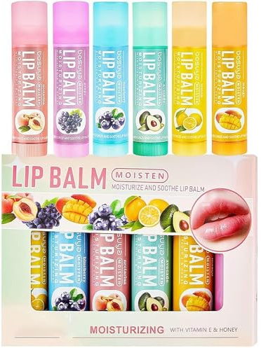 Fruity Lippenbalsam Set, 6PCS Hydrating Lip Balm Set, Lippenpflege für Sehr Trockene Lippen, Lippenpflege Set Geschenke für Mädchen, Lippenpflegestift Geschenkset Frauen Reduzieren Lippenpeeling
