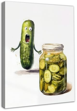 Dazzlewall Gerahmte Lustige Küche Wandkunst Poster, Olivgrüne Gurke Gurke Bild für Esszimmer Dekor 12x16 zoll