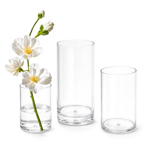 Olrla Klar zylindrische Vasen, 3 teiliges Set, Kleine Acryl Blumenvasen für Hochzeitstischdekorationen, Hausdekorationen, Bürodekorationen, Unzerbrechlich