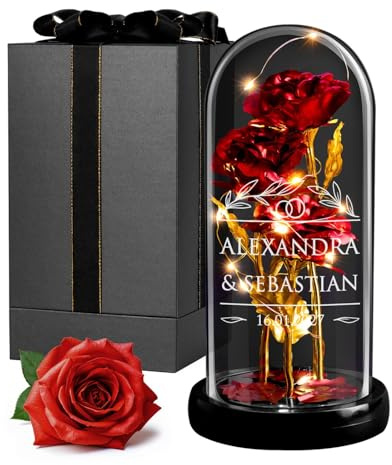 Maverton ewige Rose mit Licht personalisiert, Pärchen Geschenke | Infinity Rose in Glaskuppel, Hochzeitsgeschenke für Brautpaar, personalisierte Geschenke zum Hochzeitstag zur Hochzeit