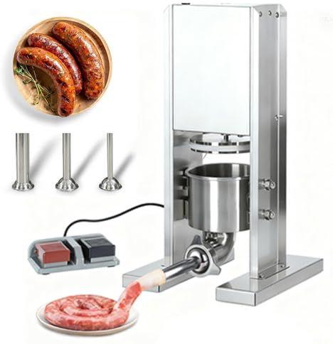 Macchina Per Salsicce In Acciaio, Elettrica Macchina Riempitrice, Insaccatrice Per Salsiccia, Secchio Rimovibile, Con 3 Tubi Di Riempimento, Capacità 3l, Comando a Pedale, 220v