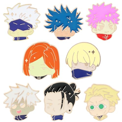 Jujutsu Kaisen Brooche, 8 Pack Jujutsu Kaisen Brosche, fünf Anime-Broschen | Cartoon-Studentenmedaillen, Accessoires, Metallabzeichen