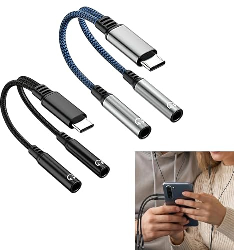 2 Adaptateur USB C vers Jack 3,5mm Double,Audio Splitter Haute Résolution, Compatible avec iPhone, iPad, Samsung, Ordinateurs Portables et Tablettes, Durable Fiable Partage Facile Musique Vidéos