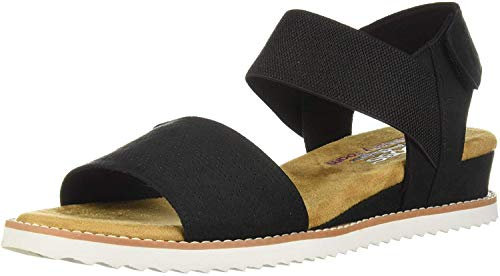 Skechers Women's BOBS Desert Kiss Ankle Strap Sandals, Black Microfiber Suede/ Gore Trim, 7 UK