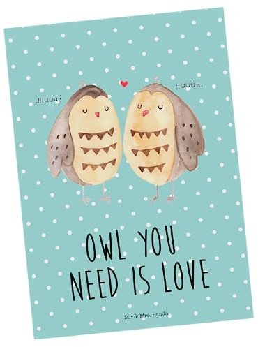 Mr. & Mrs. Panda Postkarte Eulen Liebe - Geschenk, Eule, Ansichtskarte, Postkarten, Freund, Grußkarte, glücklich, Fotokarte, bildkarte, Verliebt