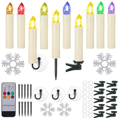 BOWKA 10er Set LED Kerzen RGB Warmweiß Weihnachtskerzen IP64 wasserdicht Fernbedienung Timer & Halter Set, Kabellose Kerze Lichterkette für Auß-Innen