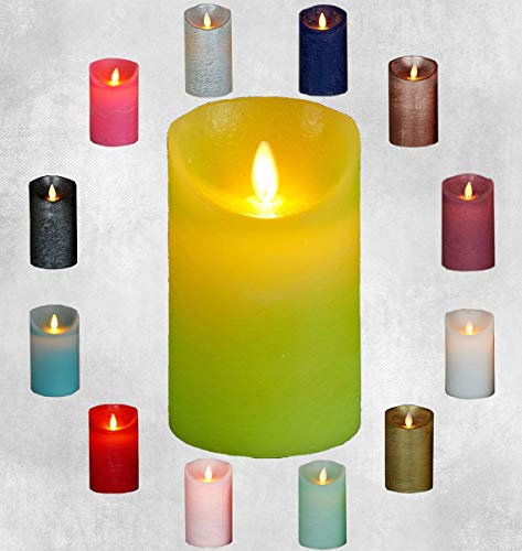 Coen Bakker LED Echtwachskerze inkl. Batterien realistische Kerze viele Farben mit Timer flackender Docht Wachskerze Kerzen, Farbe:Lime, Größe:12.5 cm
