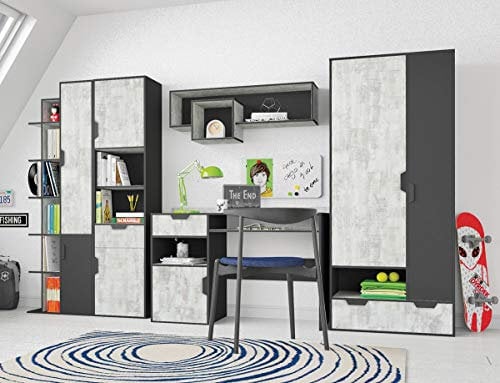 QMM TraumMoebel Jugendzimmer Kinderzimmer komplett NOAH Set A Schrank Schreibtisch 3 Regale