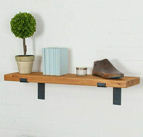Maison Rustic Wooden Wall Shelf Industrial Wood Iron Metal Scaffold Board Style Shelves (80 cm)