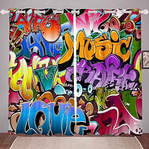 Tbrand Hippie Vorhang Graffiti Vorhang für Schlafzimmer Kinder Jungen Hippie Kultur Vorhang für Schlafzimmer Kinder Jungen Hippie Kultur Vorhang Jugendzimmer Bunte Graffiti Vorhang 167x183cm (BxL)