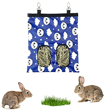 FuninCrea Meerschweinchen Heutasche, Chinchilla Heufuttersack Lagerung Kaninchen Heufutter Sack Hängefutter Oxford Stoff Fütterung Grasfangsack für Kaninchen Hamster und Andere Kleine Tiere(Panda)