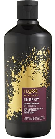 I Love Wellness ENERGY Shower Burst, With Natural Essential Oils Of Orange & Bermagot, Invigorating Formula, Vegetarian & Vegan-Friendly - 500ml