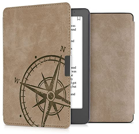 kwmobile Custodia Compatibile con Kobo Aura Edition 2 - Cover in Simil Pelle Scamosciata - Flip Case Magnetica Marrone per eReader