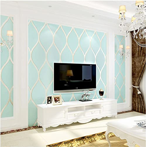 Bleu Clair Papier peint intissé 3D Motif Géométrique Papier peint Moderne Minimaliste Modèle De Vague Papier peint pour Chambre Salon Toile de fond TV Papier peint Décoration murale 0,53 m x 9.5 m