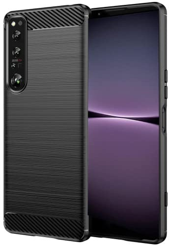 Folmecket Custodia Sony Xperia 1 IV, in fibra di carbonio, resistente ai graffi, assorbimento degli urti, copertura protettiva in TPU in gomma morbida per Sony Xperia 1 IV 6,5 nero