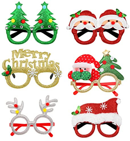 HONGECB 6 Stück Weihnachtsbrillen, Weihnachten Brillen Rahmen, Weihnachtsbrille, Partybrillen für Deko Weihnachten, Weihnachtskostüm Party Dekoration, für Kinder Erwachsene